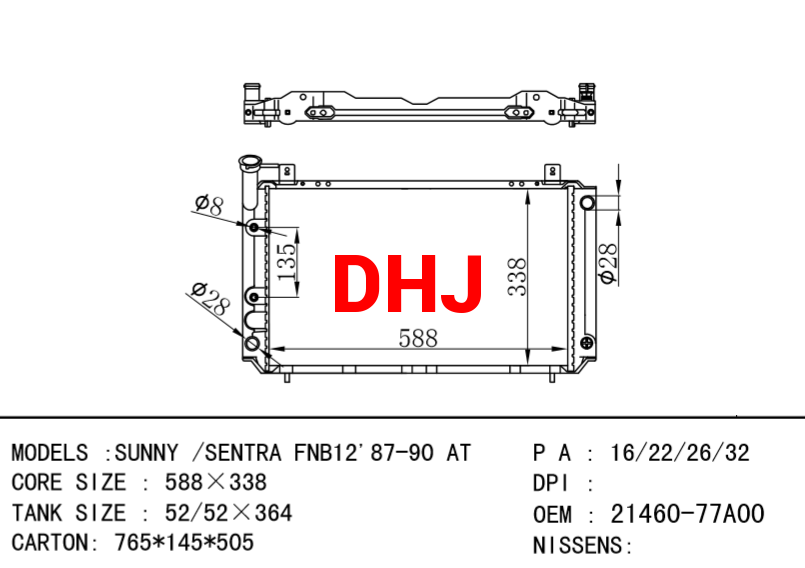 NISSAN radiator 21460-77A00 SUNNY /SENTRA FNB12'87-90 AT