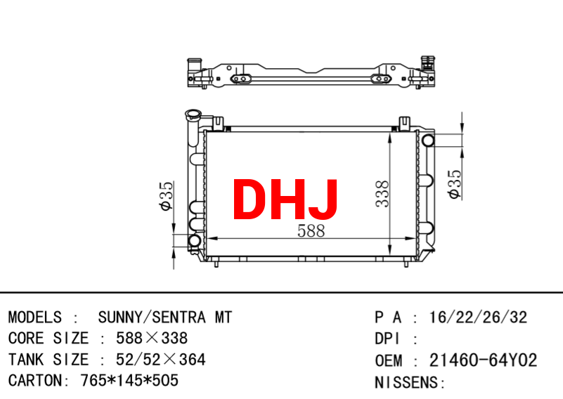 NISSAN radiator 21460-64Y02 SUNNY/SENTRA MT