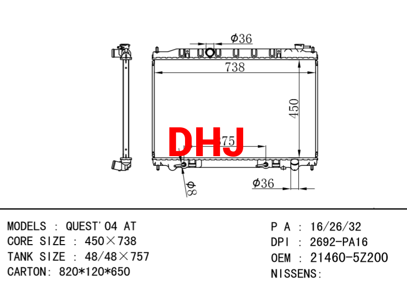 NISSAN radiator 21460-5Z200 QUEST'04 AT/MT