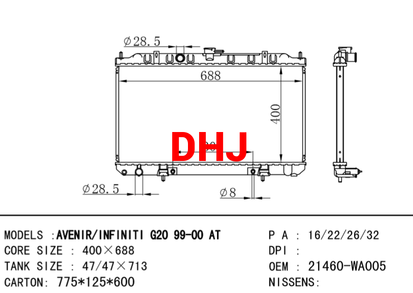 NISSAN radiator 21460-WA005 AVENIR/INFINITI G20 9-00 AT