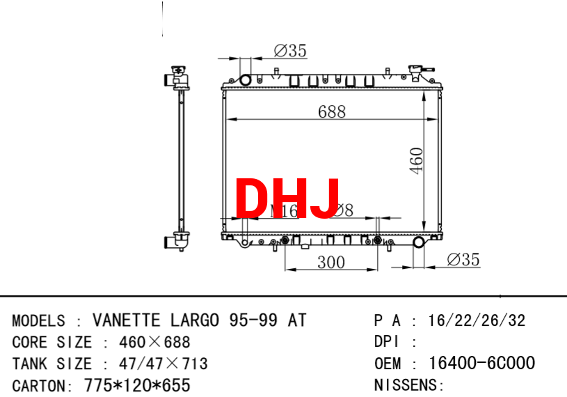 NISSAN radiator 16400-6C000 VANETTE LARGO 95-99 AT