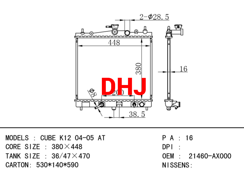 NISSAN radiator 21460AX100 21460AX000 21460AX200 CUBE K12 04-05 AT