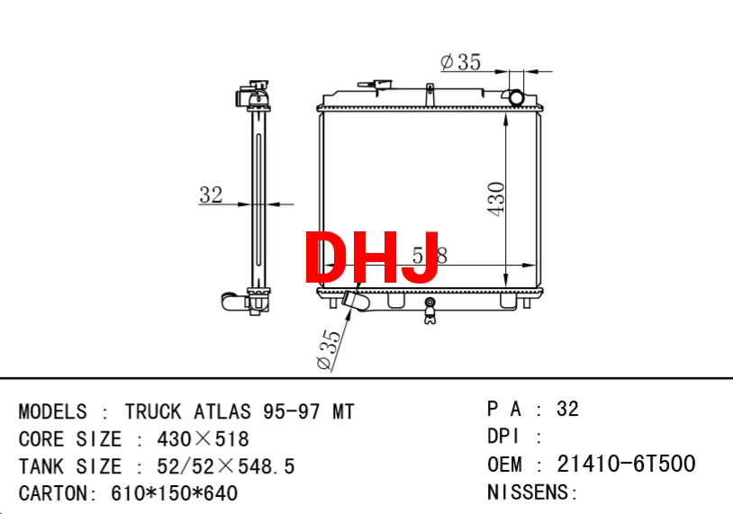 NISSAN radiator 21410-6T001 21410-6T500 TRUCK ATLAS MT/AT