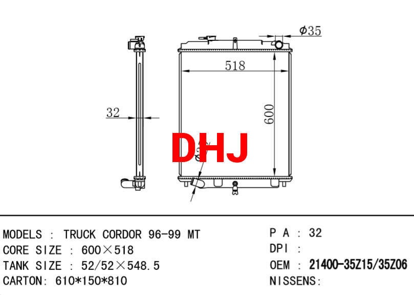 NISSAN radiator 21400-35Z15 21400-35Z06 TRUCK CORDOR 96-99 MT
