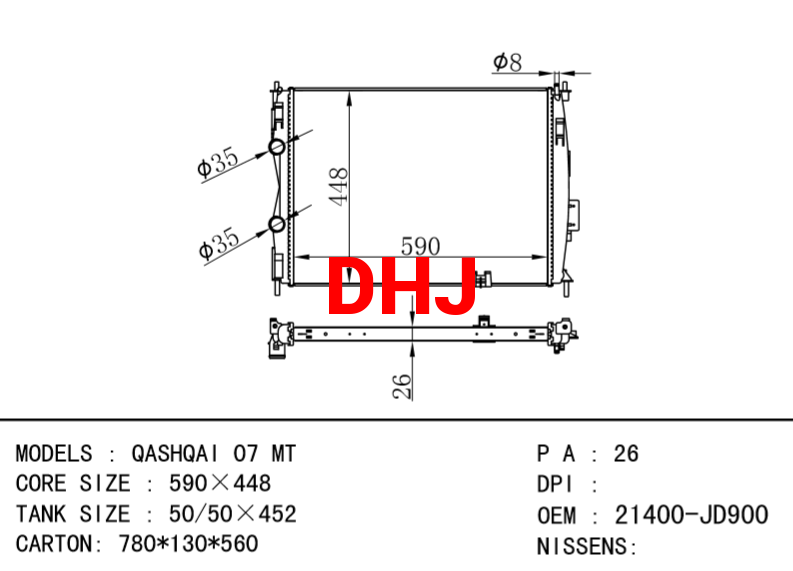 NISSAN radiator 21400-JD900 21400-JD100 QASHQAI 07 MT