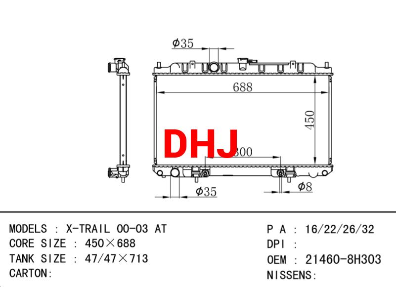 NISSAN radiator 21460-8H303 21460-9H300 X-TRAIL 00-03 AT