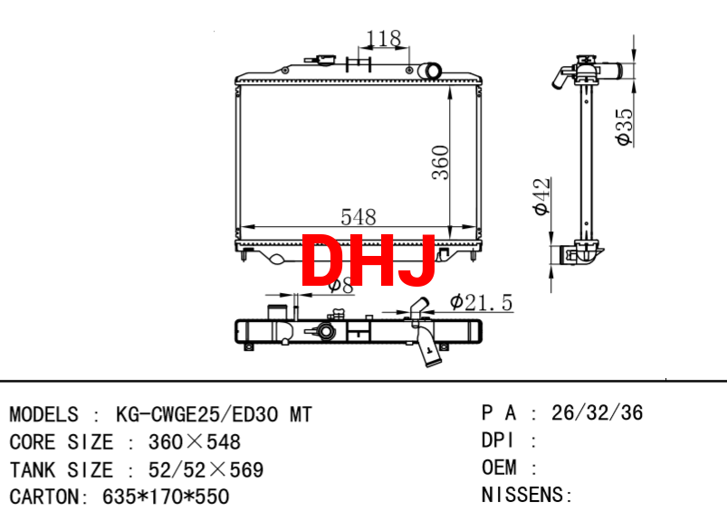 NISSAN KG-CWGE25/ED30 MT radiator