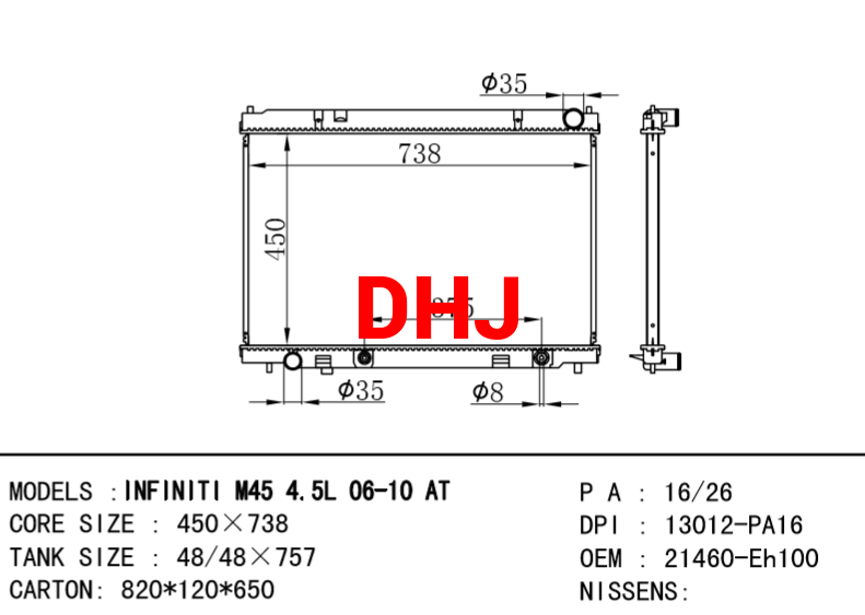 NISSAN radiator 21460-Eh100 INFINITI M45 4.5L 06-10 AT