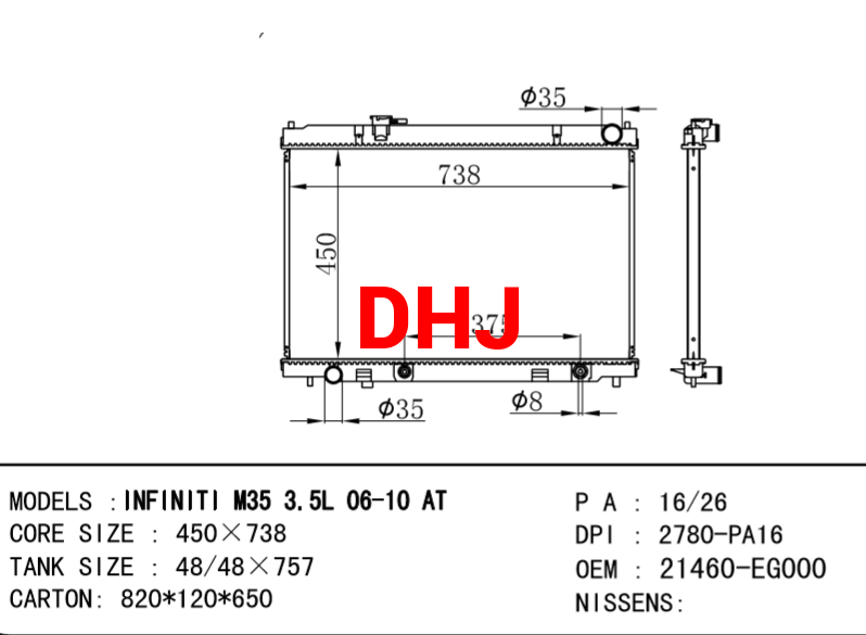 NISSAN radiator 21460-EG000 INFINITI M35 3.5L 06-10 AT