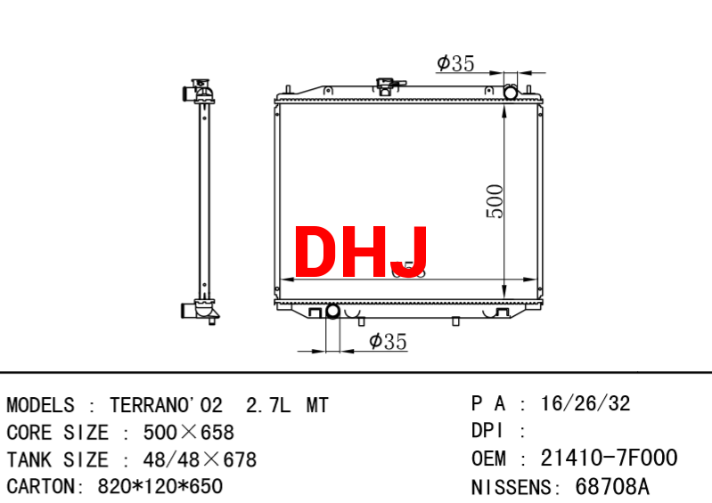 NISSAN radiator 21410-7F000 TERRANO'02 2.7L MT