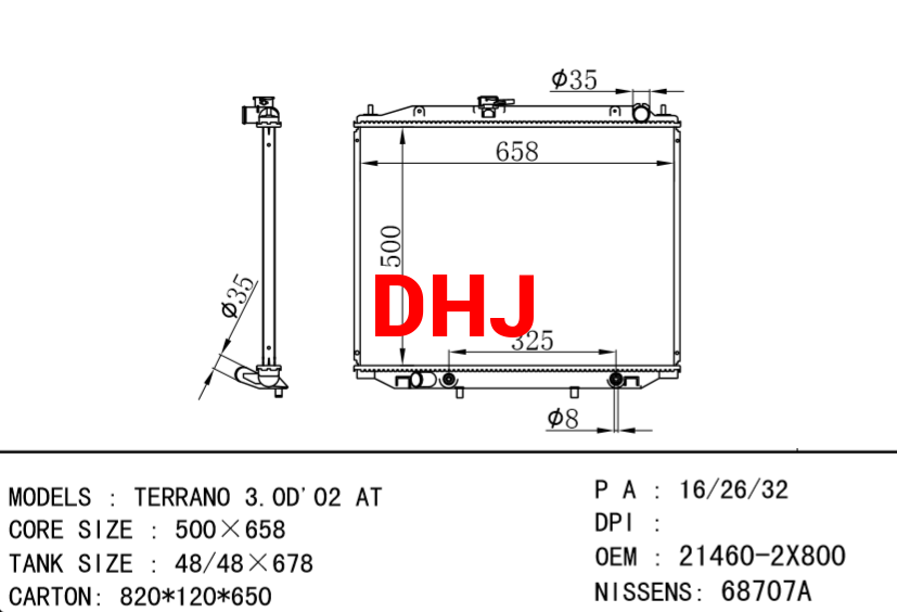  NISSAN radiator 21460-2X800 TERRANO 3.0D'02 AT  68707A