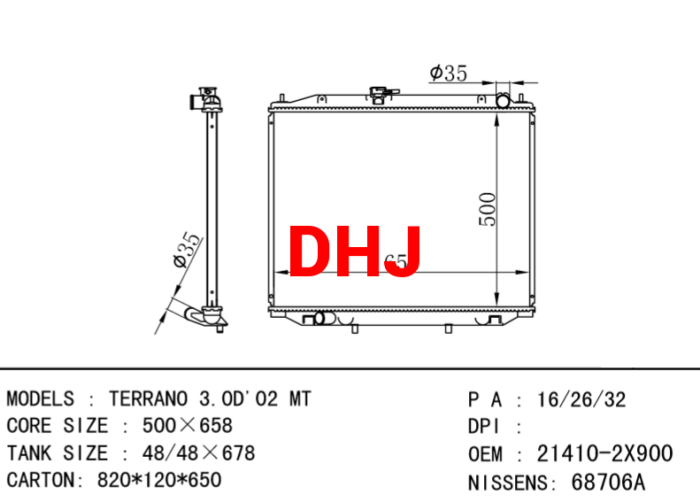 NISSAN radiator 21410-2X900 68706A TERRANO 3.0D'02 MT