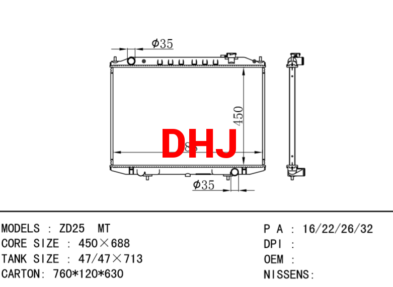 NISSAN ZD25 MT radiator