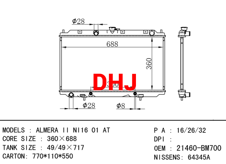 NISSAN radiator 21460BM40A 21460BM700 21460BM702 21460AV700 ALMERA II NI16 01 AT