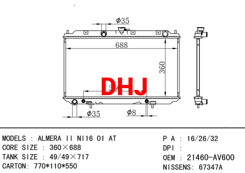 NISSAN radiator 21460-AV600 ALMERA II NI16 01 AT