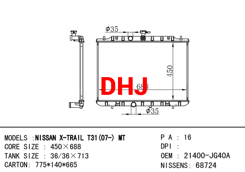  NISSAN radiator 21400-JG40A X-TRAIL (T31)