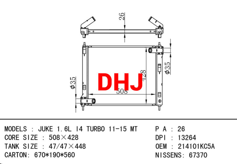 NISSAN radiator 214101KC5A JUKE 1.6L I4 TURBO 11-15 MT
