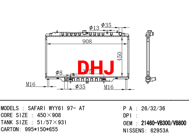 NISSAN radiator 21460-VB300 21460-VB301 21460-VB800 62953A SAFARI WYY61 97- MTAT