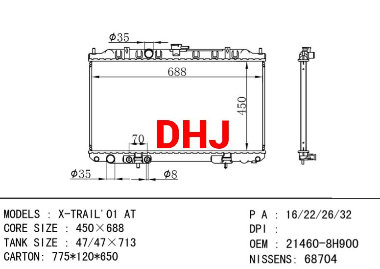 NISSAN radiator 21460-8H900 21460-EQ30A X-TRAIL'01 AT