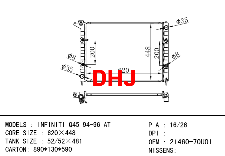 NISSAN radiator 21450-67U00 21460-70U00 21460-70U01 21460-60U00 INFINITI Q45 94-96 AT