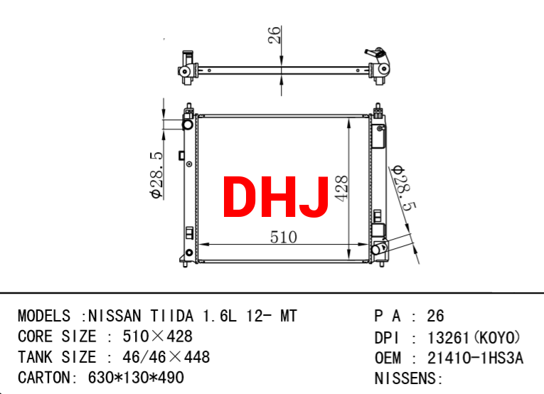 NISSAN radiator 21460-1HS3A 21410-1HS3A TIIDA 1.6L 12- MT/AT