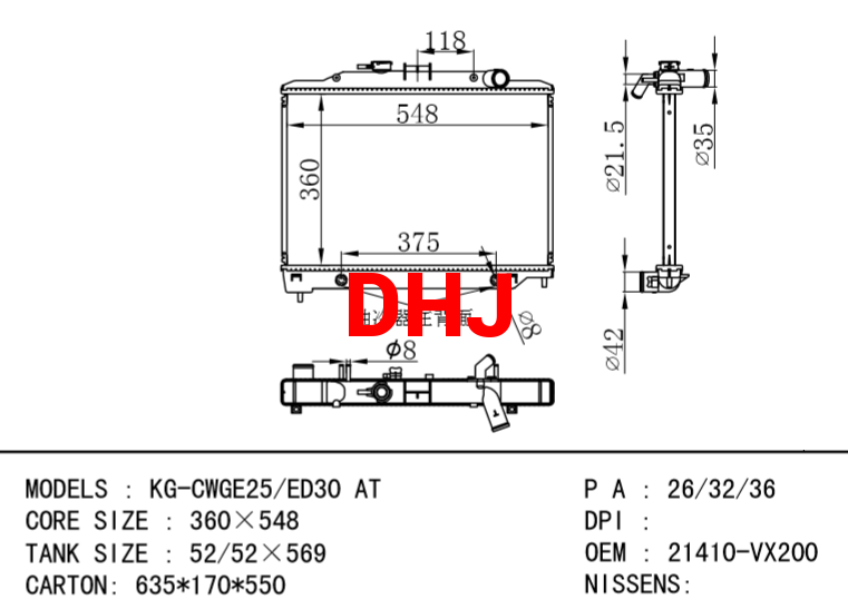  NISSAN radiator 21410-VX200 KG-CWGE25/ED30 AT/MT
