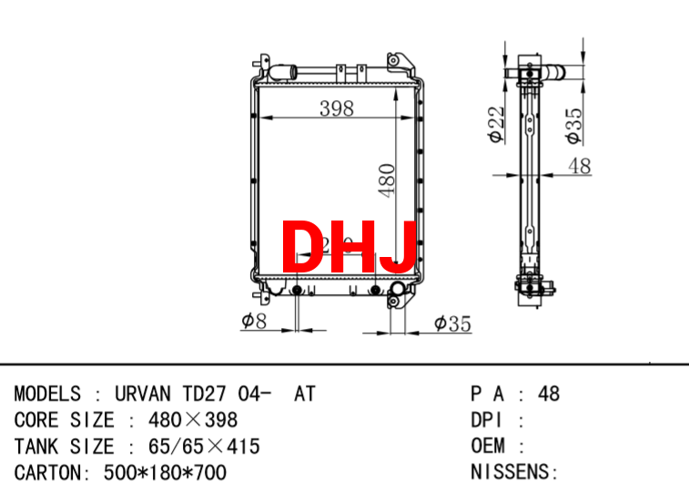 NISSAN URVAN TD27 04-AT radiator