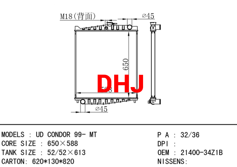 NISSAN radiator 21400-34Z1B UD CONDOR 99- MT