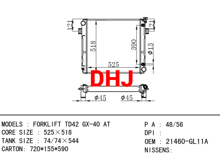 NISSAN radiator 21460-GL11A FORKLIFT TD42 GX-40 AT