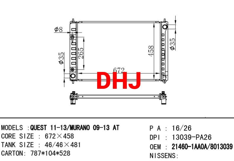 NISSAN radiator 21460-1AA0A/8013039 21460-1AV0A 21460-1AM0A QUEST 11-13  MURANO (Z51) 09-13 MT/AT