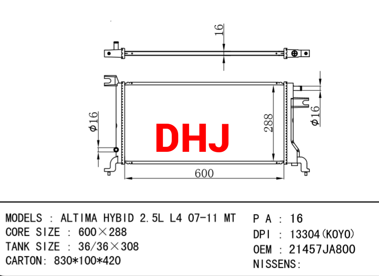 NISSAN radiator 21457JA800 ALTIMA HYBID 2.5L L4 07-11 MT