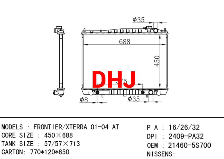 NISSAN radiator 21460-5S700 21410-5S700 21460-1Z600 FRONTIER/XTERRA 01-04 AT