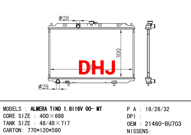 NISSAN radiator 21460-BU703 ALMERA TINO (V10)MT