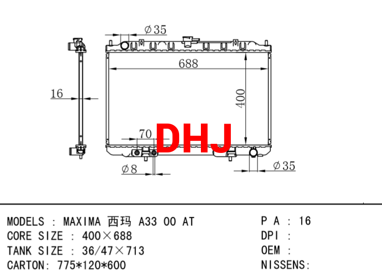 NISSAN MAXIMA A33 00 AT radiator