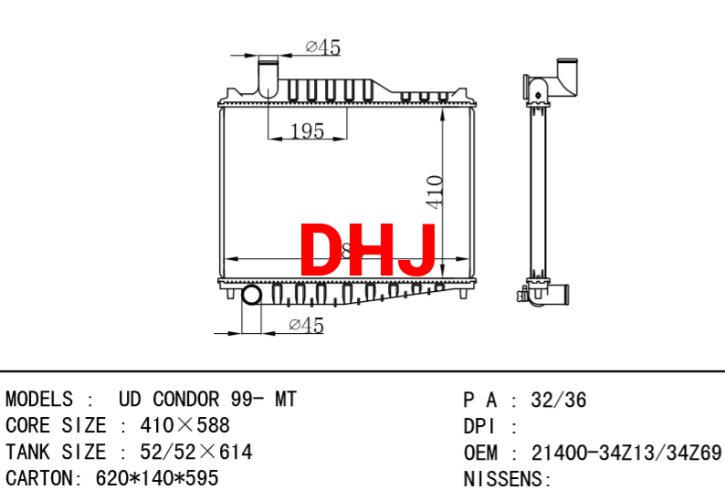 NISSAN radiator 21400-34Z13 21400-34Z69 UD CONDOR 99- MT