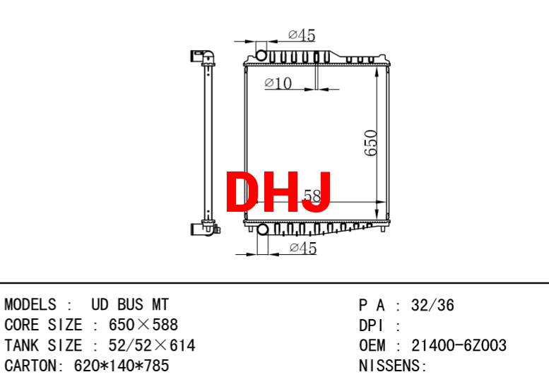 NISSAN radiator 21400-6Z003 UD BUS MT