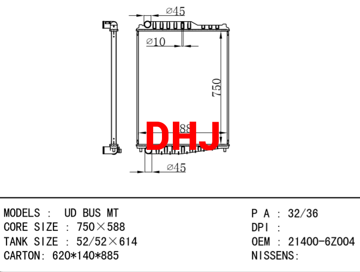 NISSAN radiator 21400-6Z004 UD BUS MT