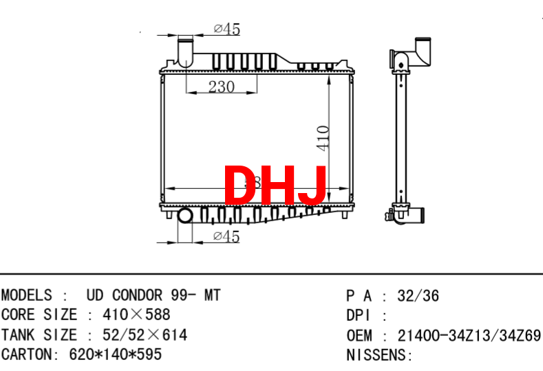 NISSAN radiator 21400-34Z13 21400-34Z69 UD CONDOR 99- MT