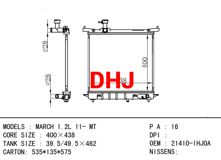 NISSAN radiator 21410-IHJOA MARCH 1.2L 11- MT/AT