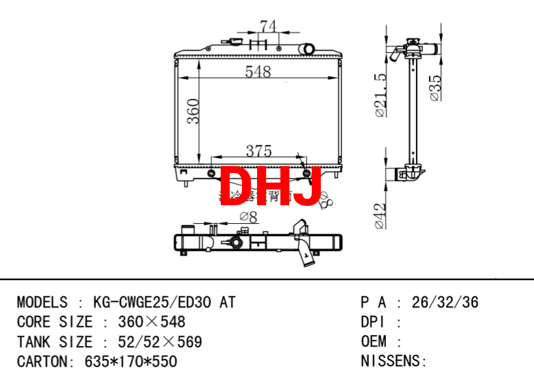 NISSAN radiator KG-CWGE25/ED30 AT/MT