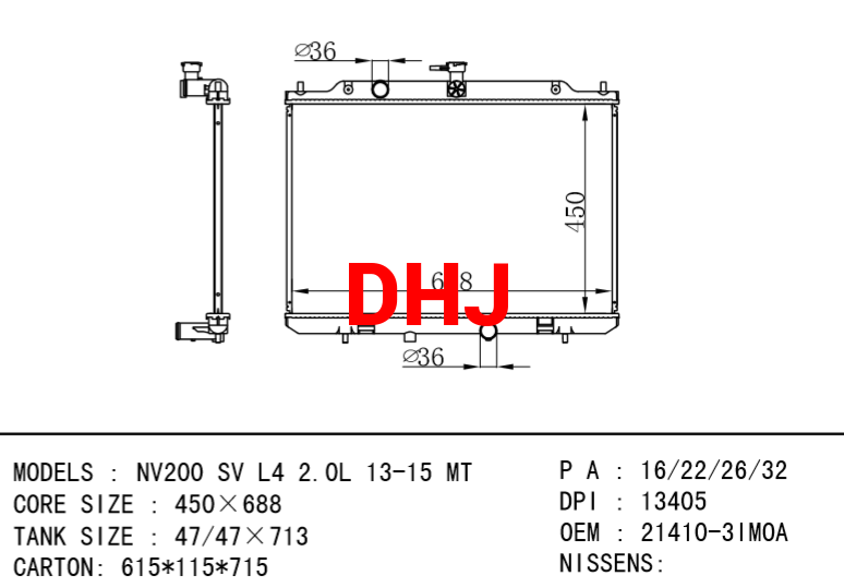 NISSAN radiator 21410-3lMOA NV200 SV L4 2.0L 13-15 MT