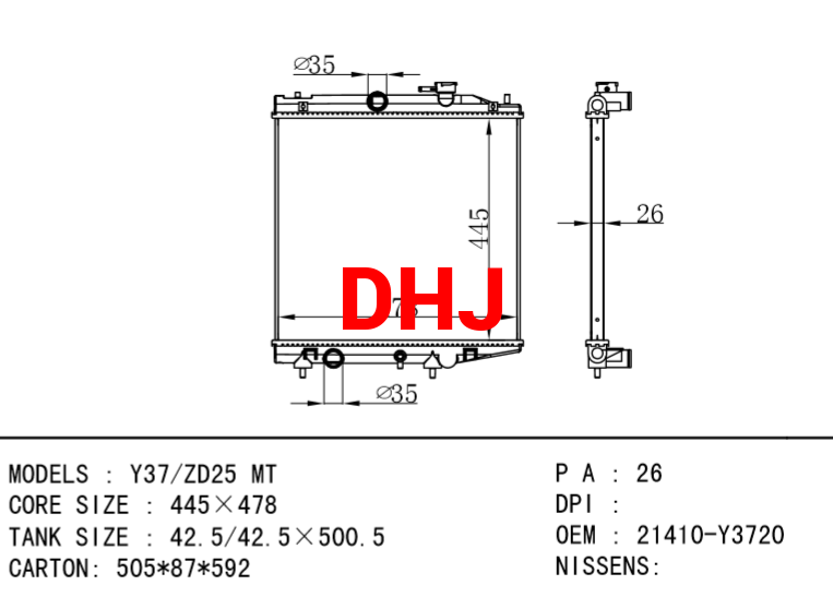 NISSAN radiator 21410-Y3720 Y37/ZD25 MT