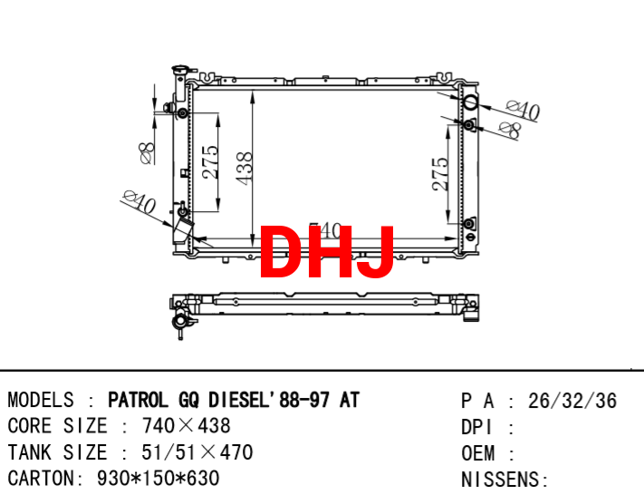 NISSAN PATROL GQ DIESL'88-97 AT radiator