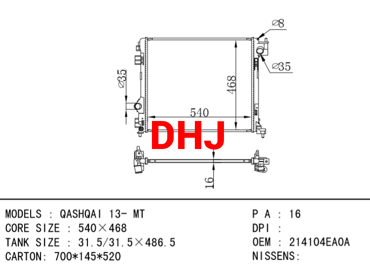 NISSAN radiator 21410-4EA0A 21410-4EA1A 21410-BM90A QASHQAI 13- MT