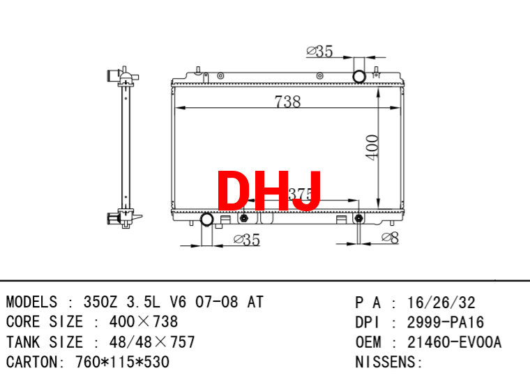 NISSAN radiator 21460-EV00A 350Z 3.5L V6 07-08 AT/MT