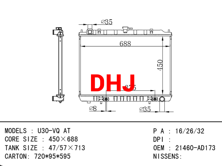 NISSAN radiator 21460-AD173 U30-VQ AT