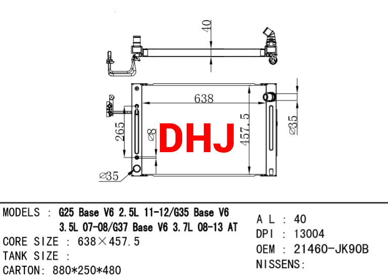 NISSAN radiator 21460-JK90B G25 BASE V6 2.5L 11-12