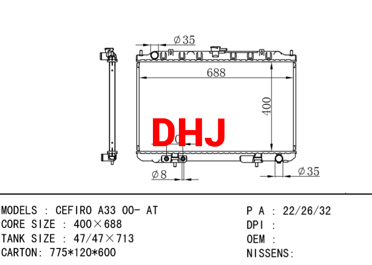 NISSAN CEFIRO A33 00- AT radiator