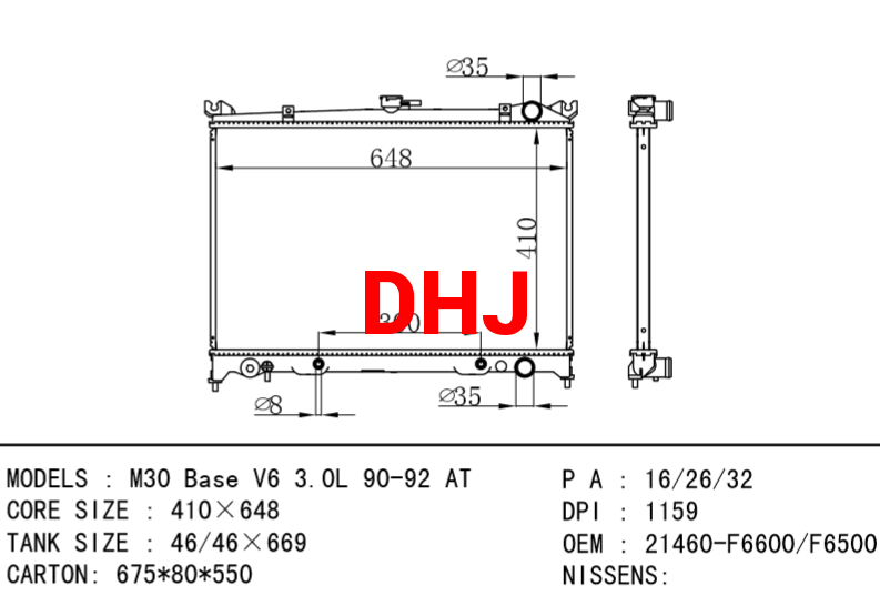 NISSAN radiator 21460-F6600 21460-F6500 M30 Base V6 3.0L 90-92 AT