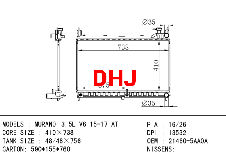 NISSAN radiator 21460-5AA0A MURANO 3.5L V6 15-17 AT